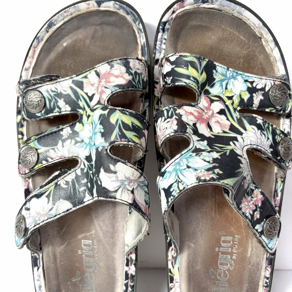 Alegria Leather Adjustable Slide Leather Sandals Dinah Floral Iris EU Size 38 - Picture 8 of 11